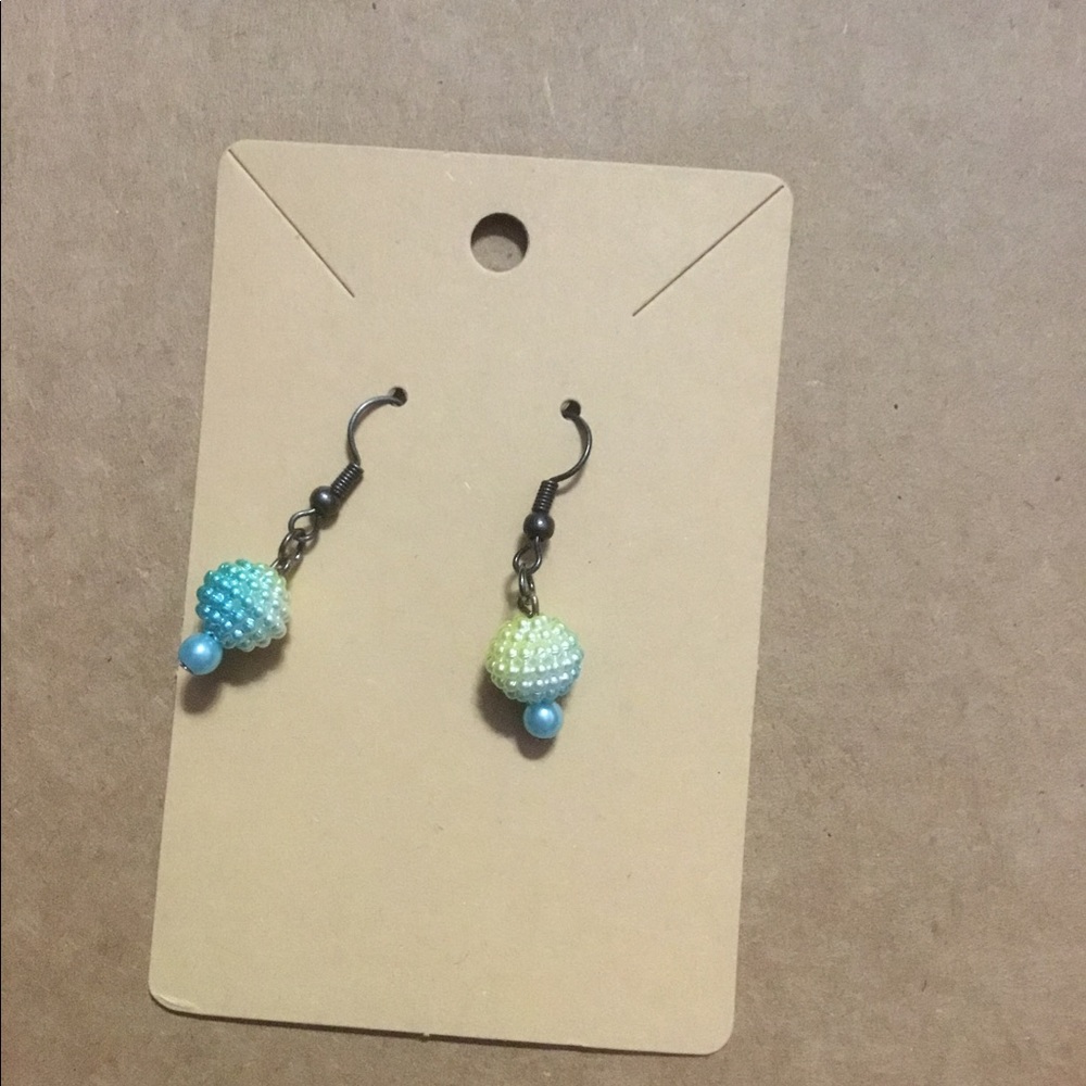 Blue, white, and yellow acrylic and glass handmade earrings